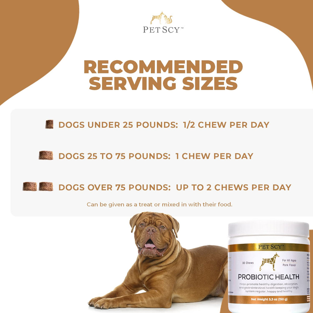 PetScy gominas probióticas con omega-3 para piel sana y pelaje brillante.