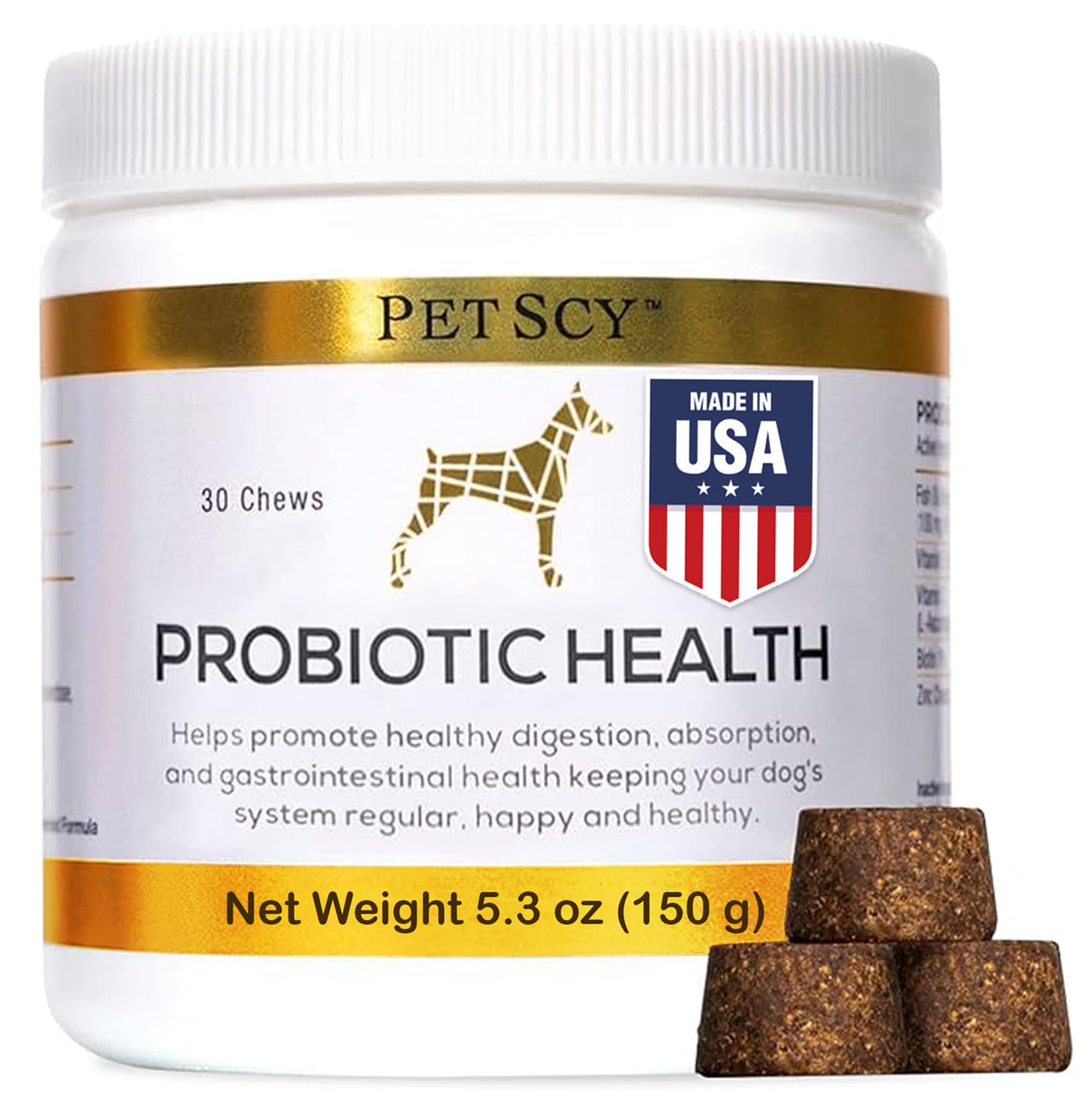 PetScy gominas probióticas para perros, pelaje brillante gracias al omega-3.