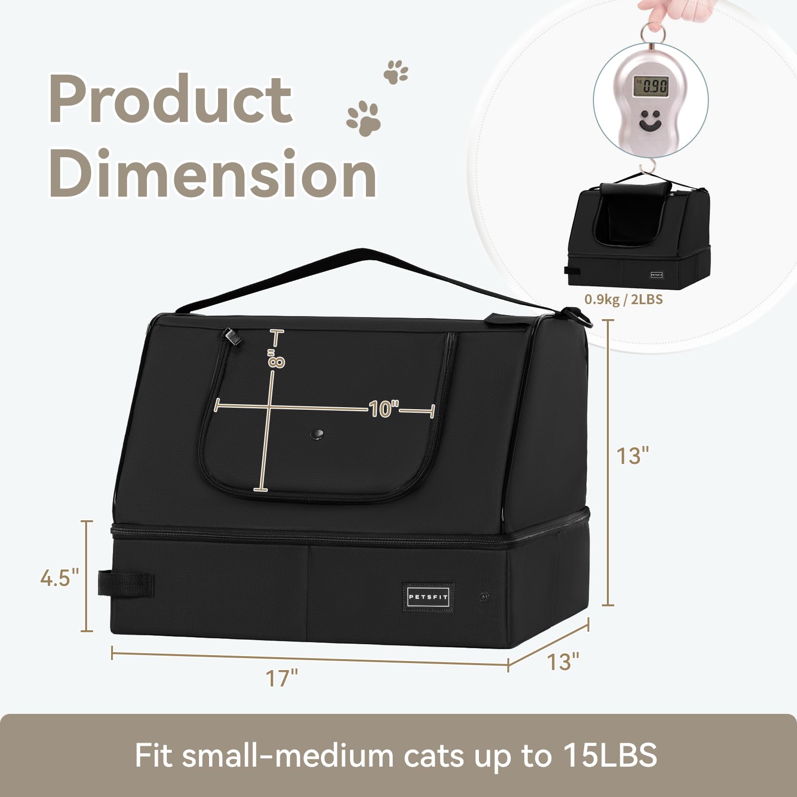 Petsfit caja de arena con forro impermeable de dos capas para viaje sin derrames.