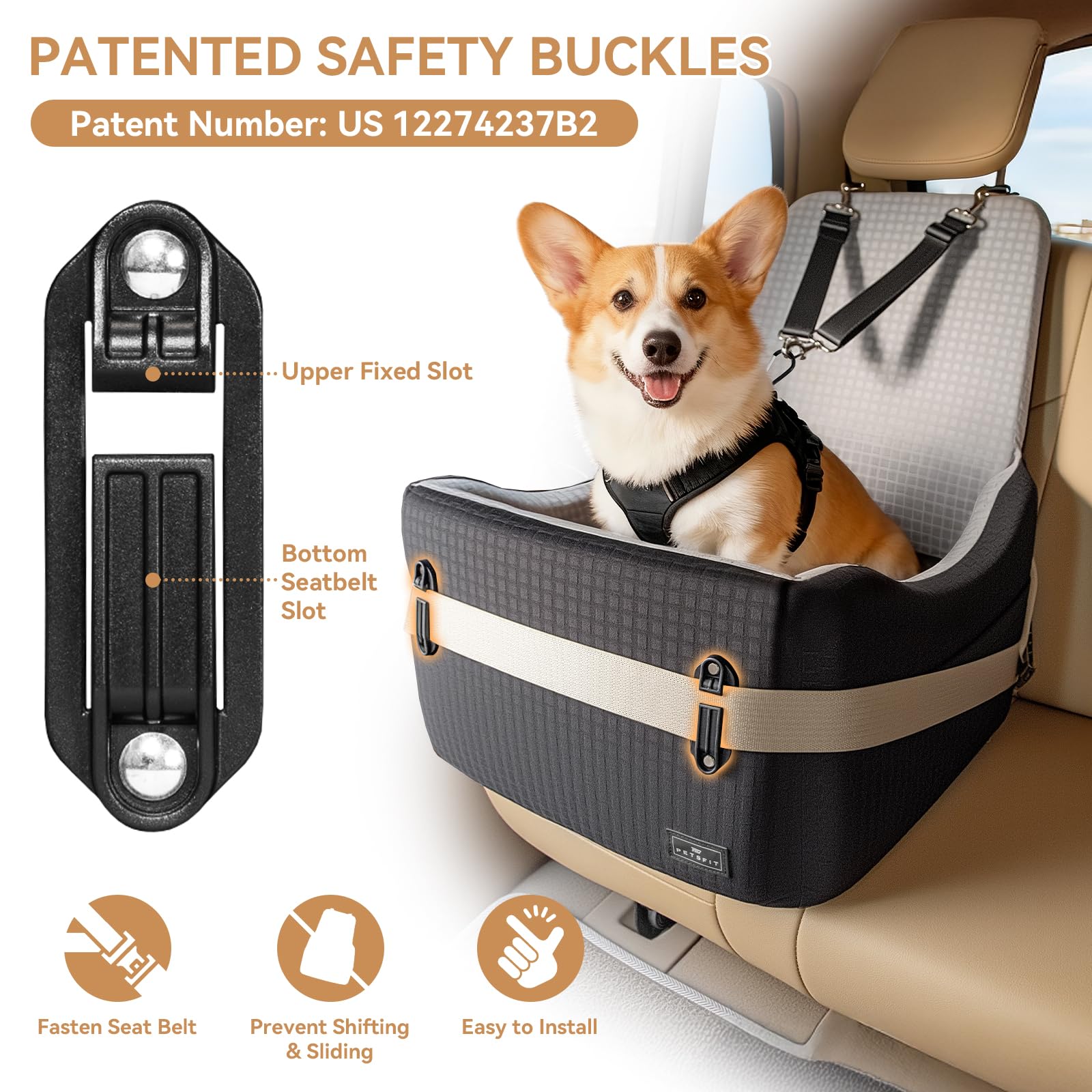 PETSFIT sistema de seguridad patentado mantiene al perro seguro durante el viaje