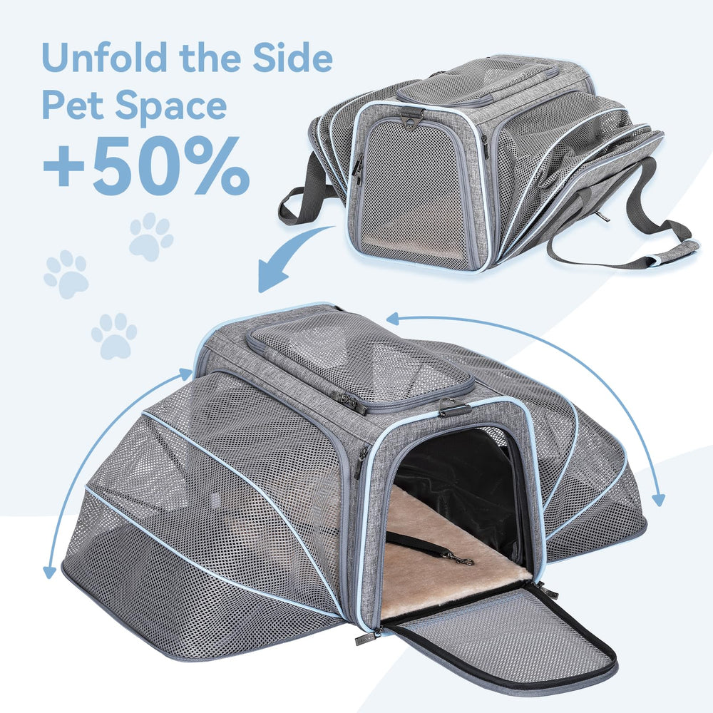 Almohadilla de felpa lavable en el transportín Petsfit para mayor comodidad.
