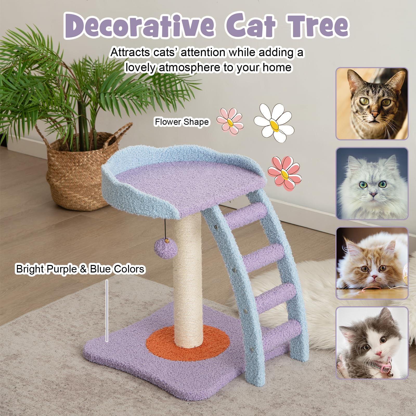 PETSITE arbol-gato-pequeno-escalera-de-4-pasos: subida y bajada seguras para gatos curiosos.