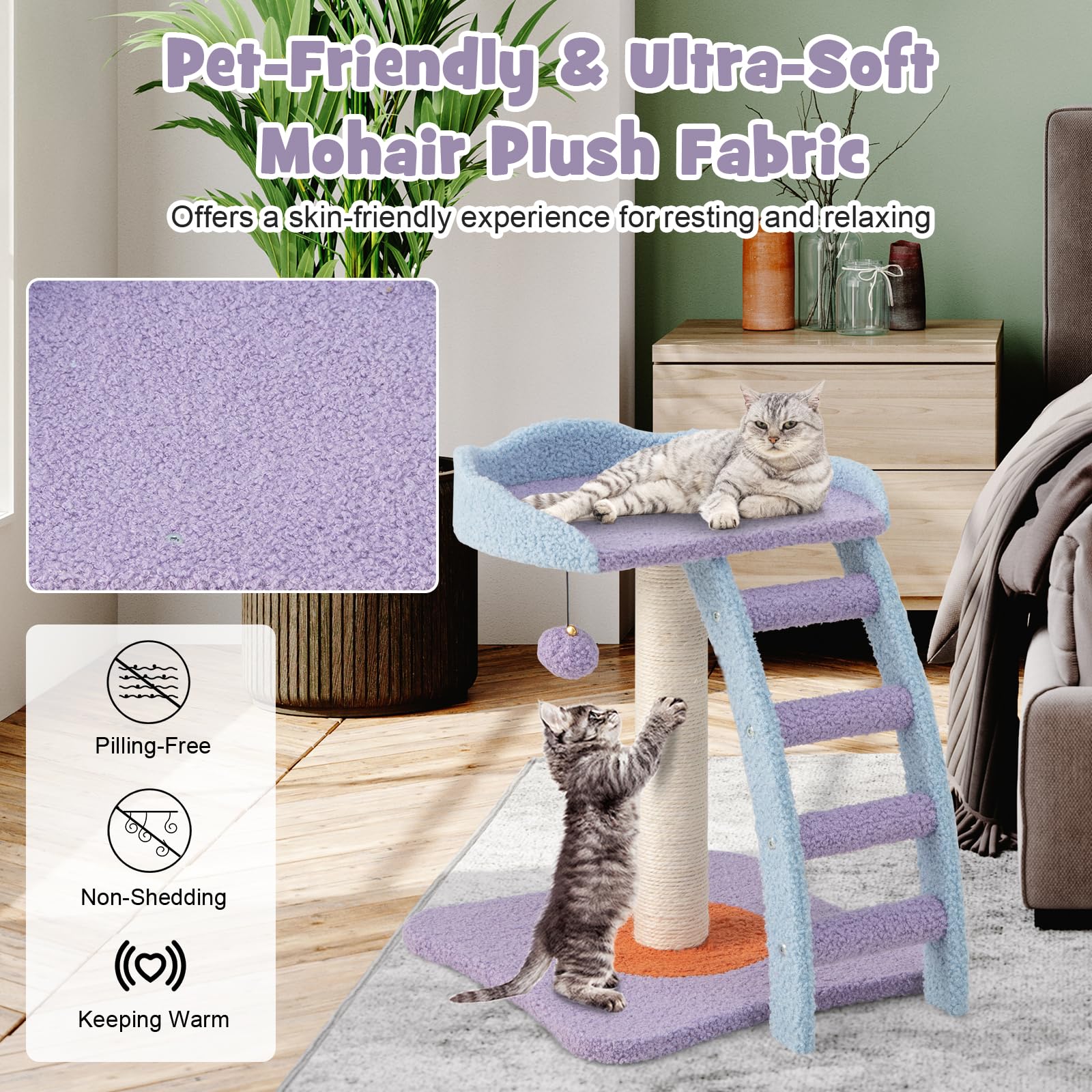 PETSITE arbol-gato-pequeno-tapizado-mohair: tacto suave y cálido para acurrucarse.