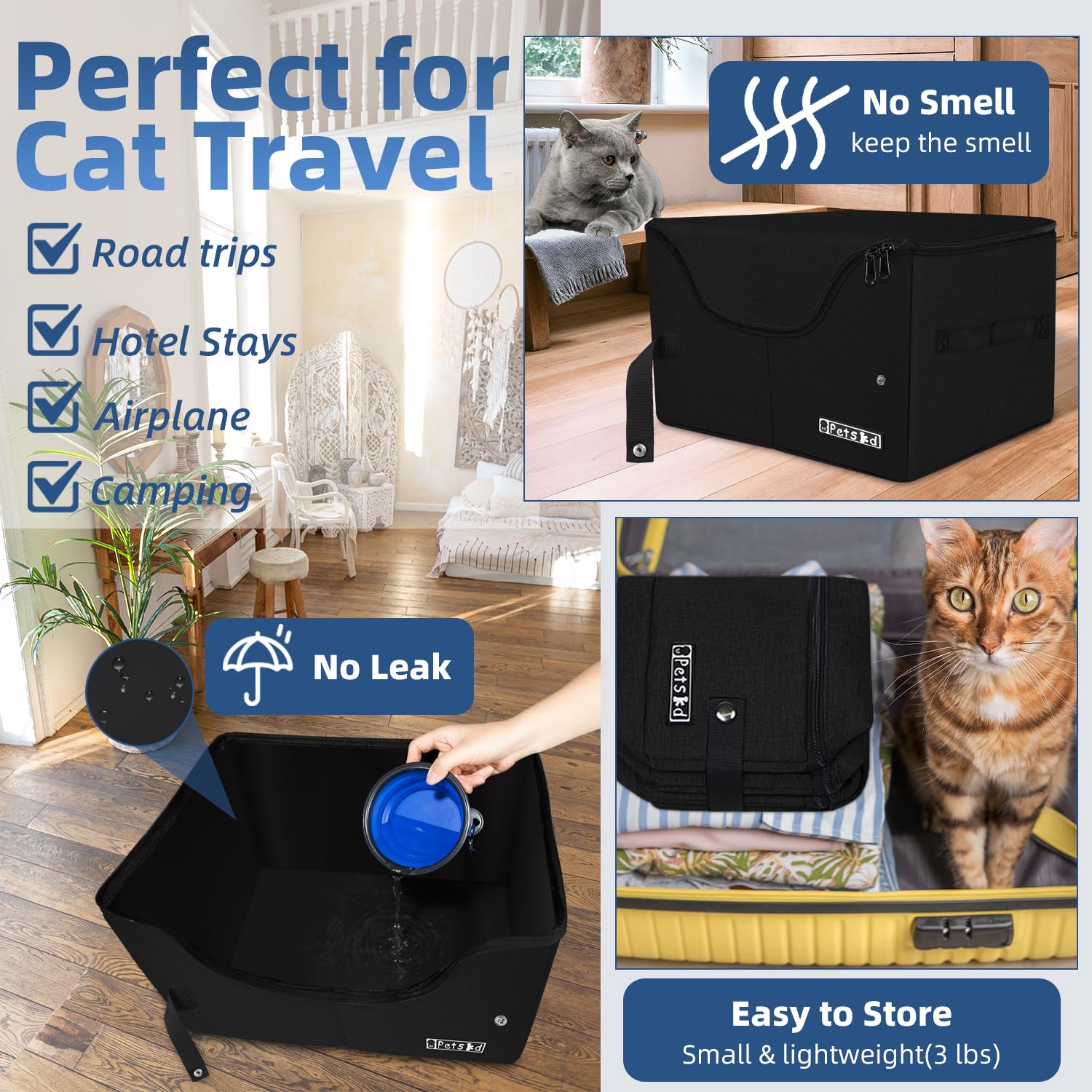 Petskd caja de arena portátil abierta, gran espacio para el gato.