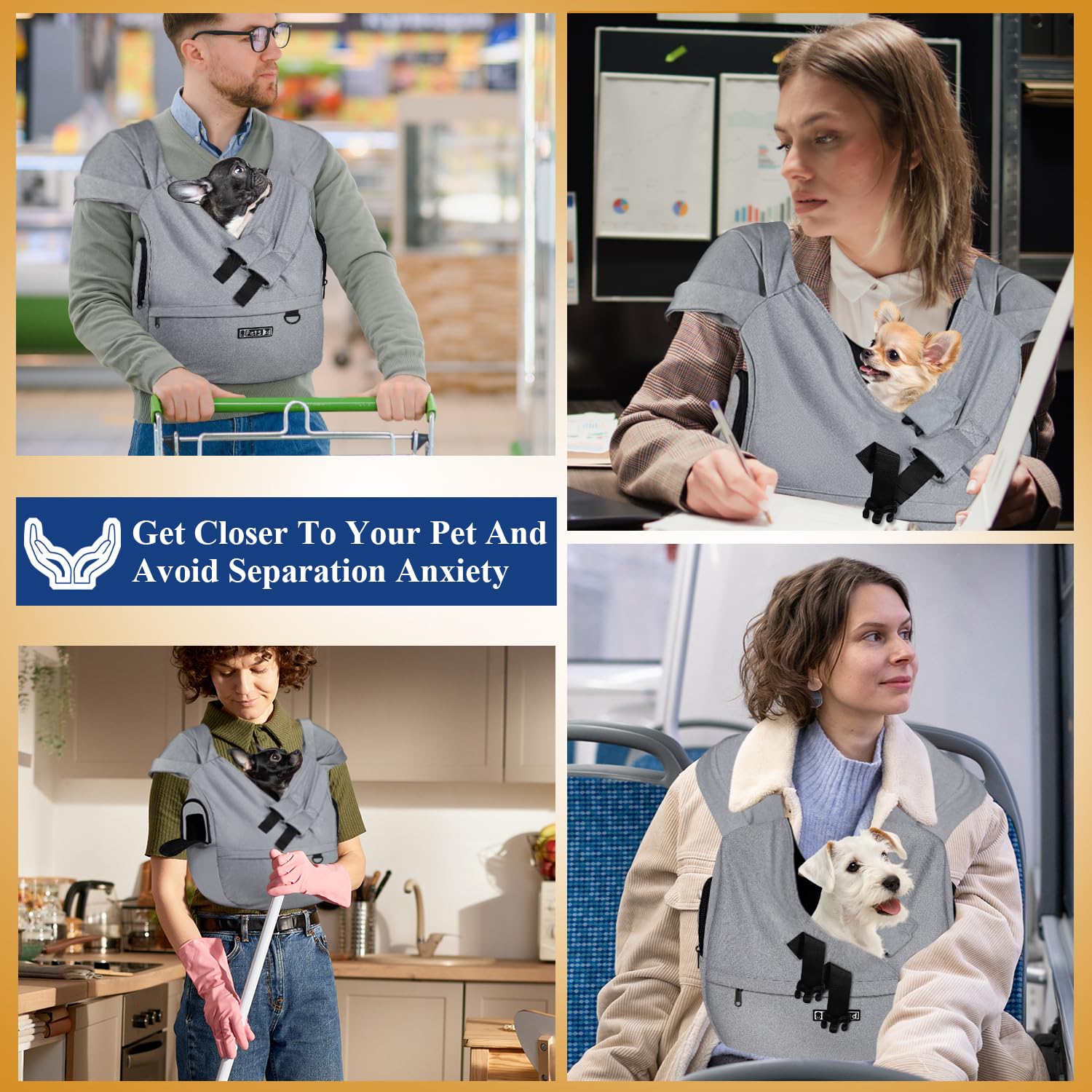 Petskd Sling transporte manos libres, ideal para paseos y visitas al veterinario.