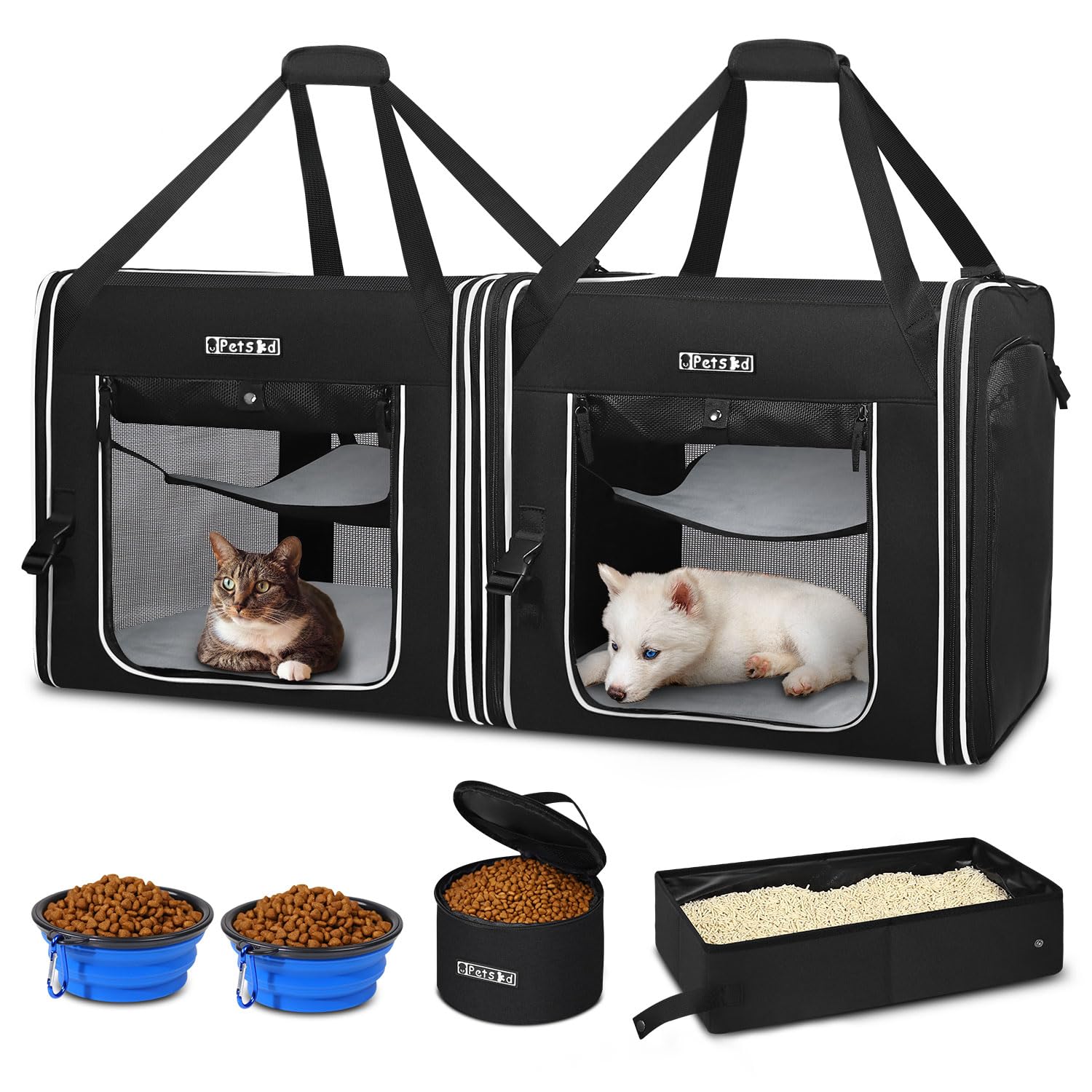 Petskd transportín doble para gatos, vista exterior, ideal para viajes prolongados