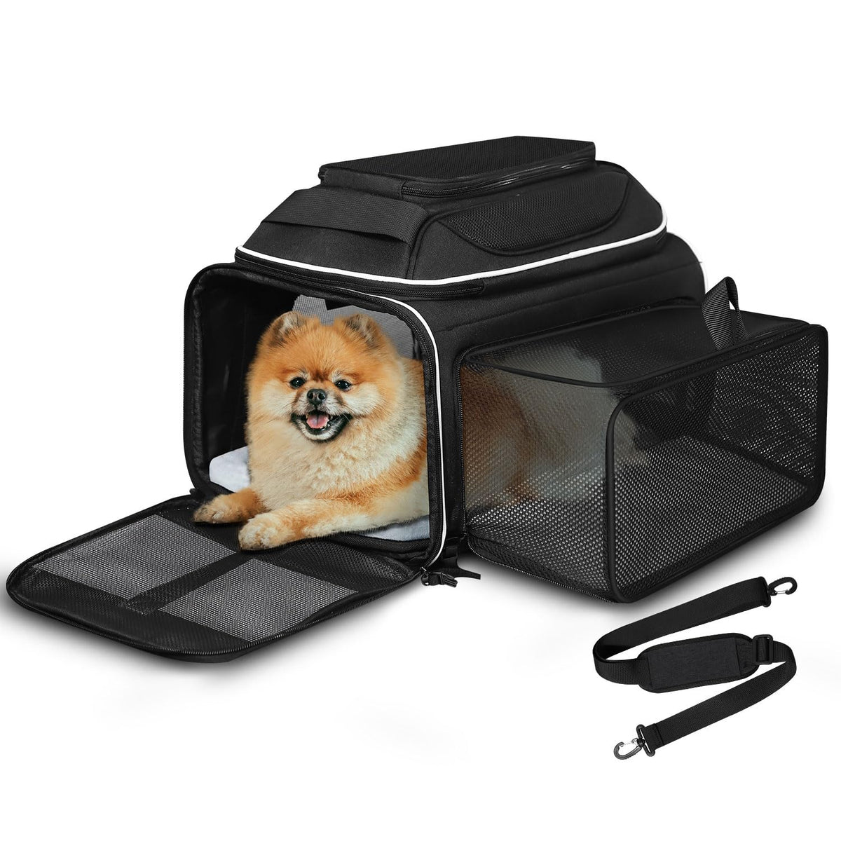 Petskd transportín expandible frontal muestra espacio compacto para viajar