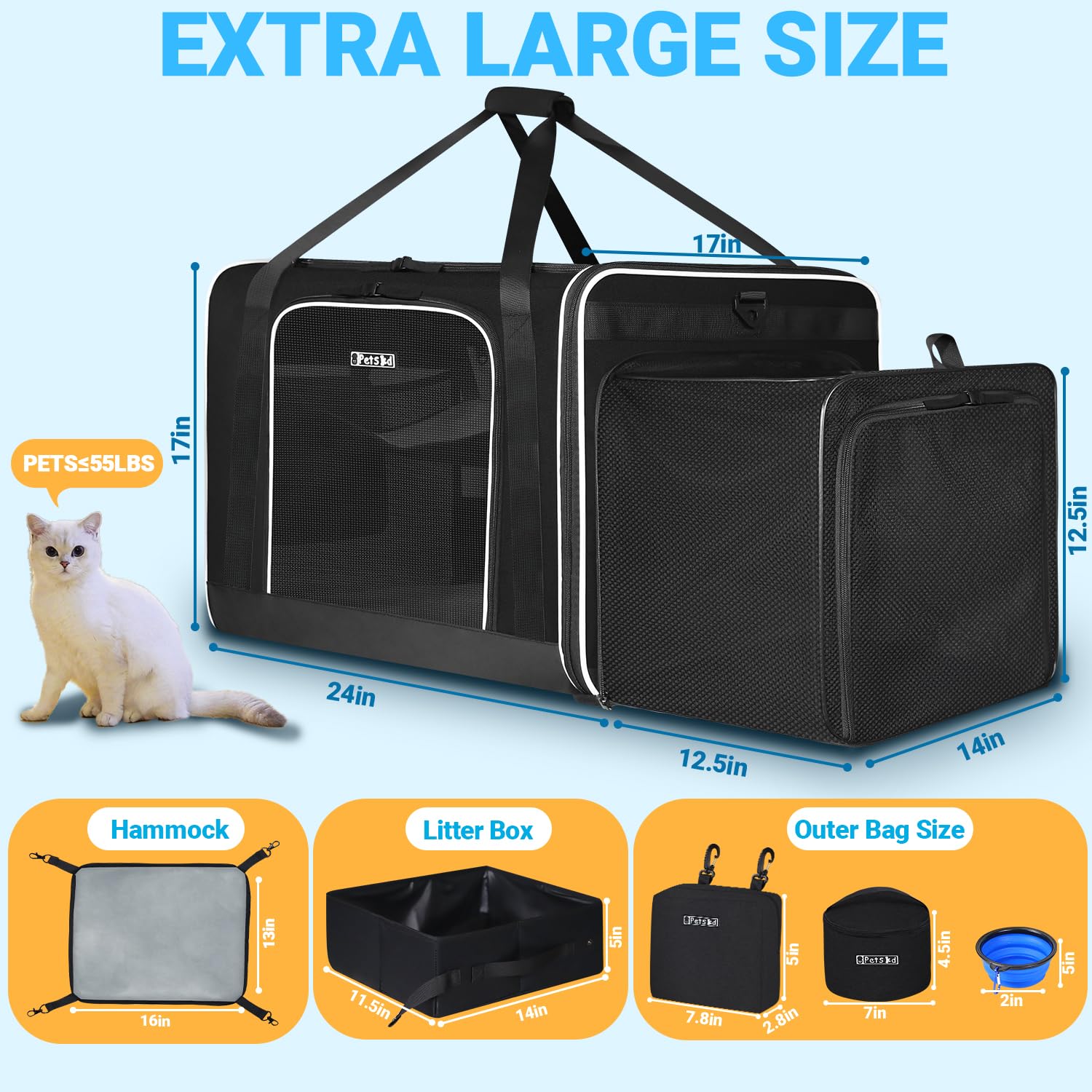 Petskd transportín con caja de arena integrada para limpieza rápida