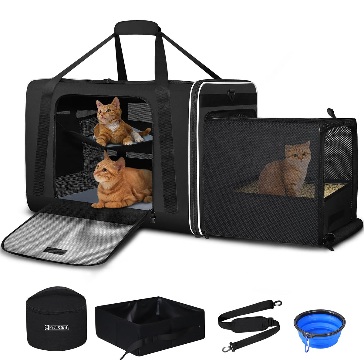 Transportín para gatos Petskd extra grande expandible para viajes cómodos