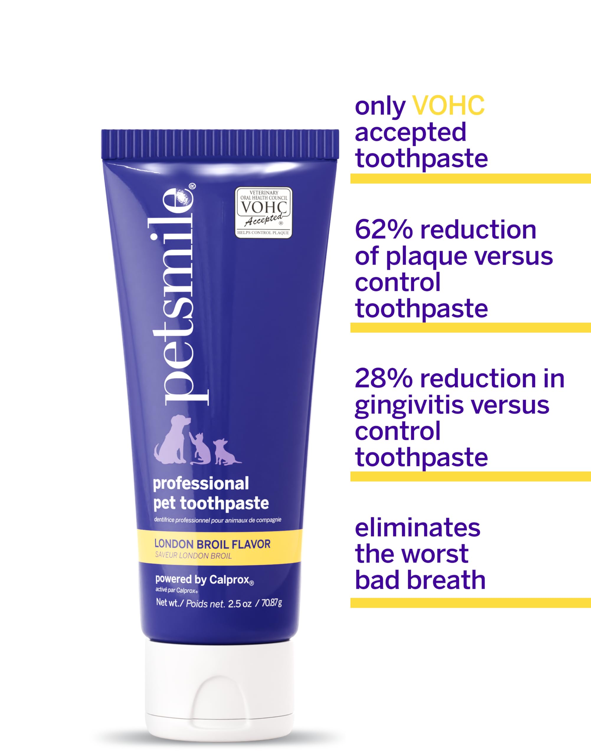 Cepillo dental patentado Petsmile, limpieza suave para perros y gatos.