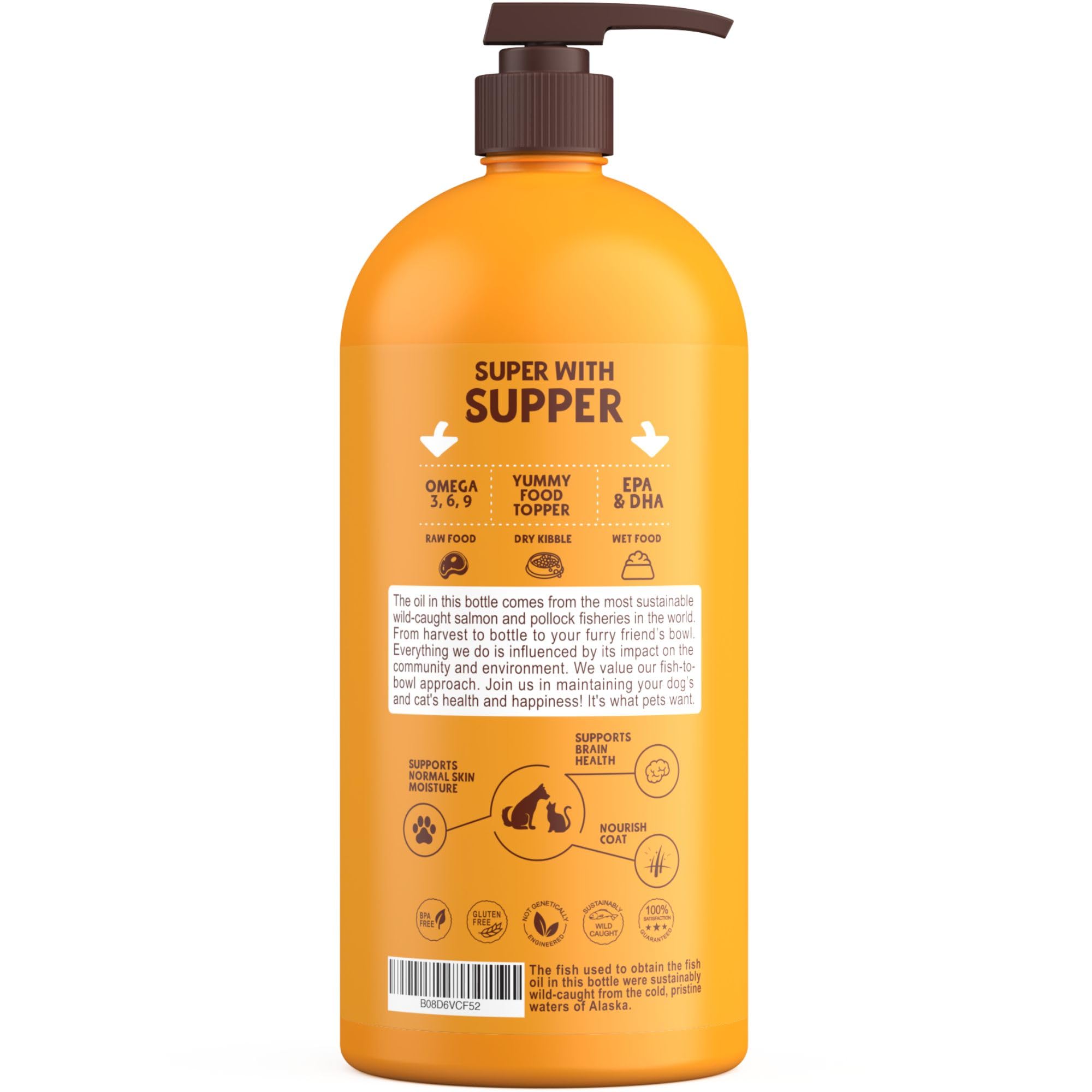 Petsmont Omega Love, etiqueta detallada con información de origen y beneficios potenciales.