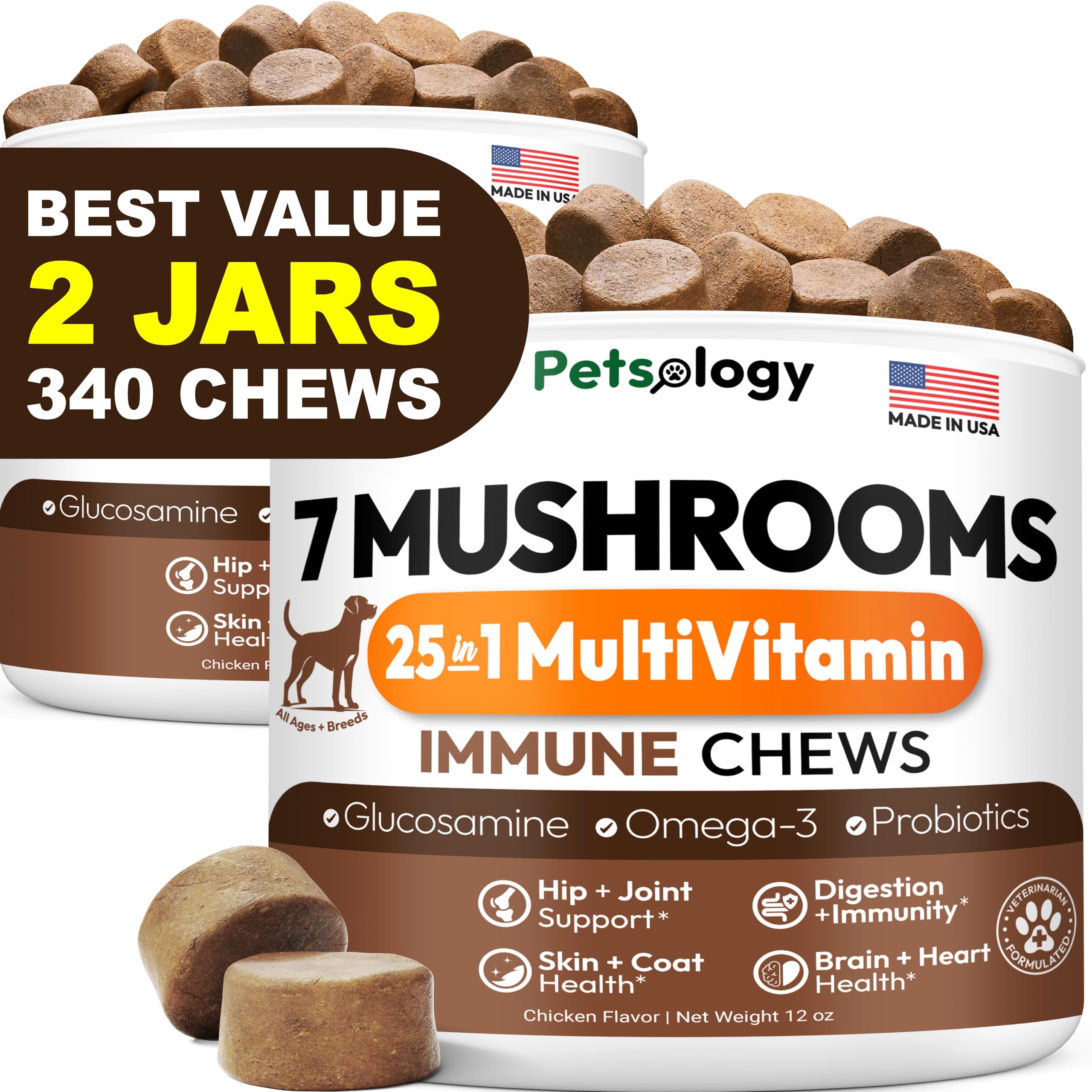 Petsology dos-unidades cola-de-pavo hongo para inmunidad canina