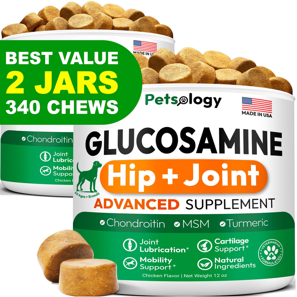Petsology glucosamina para perros, masticables de 340, mejora la movilidad