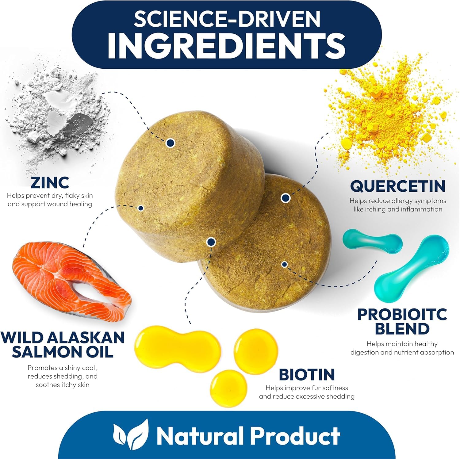 Petsology Omega 3 para perros, masticables con aroma a salmón para cuidado de la piel.