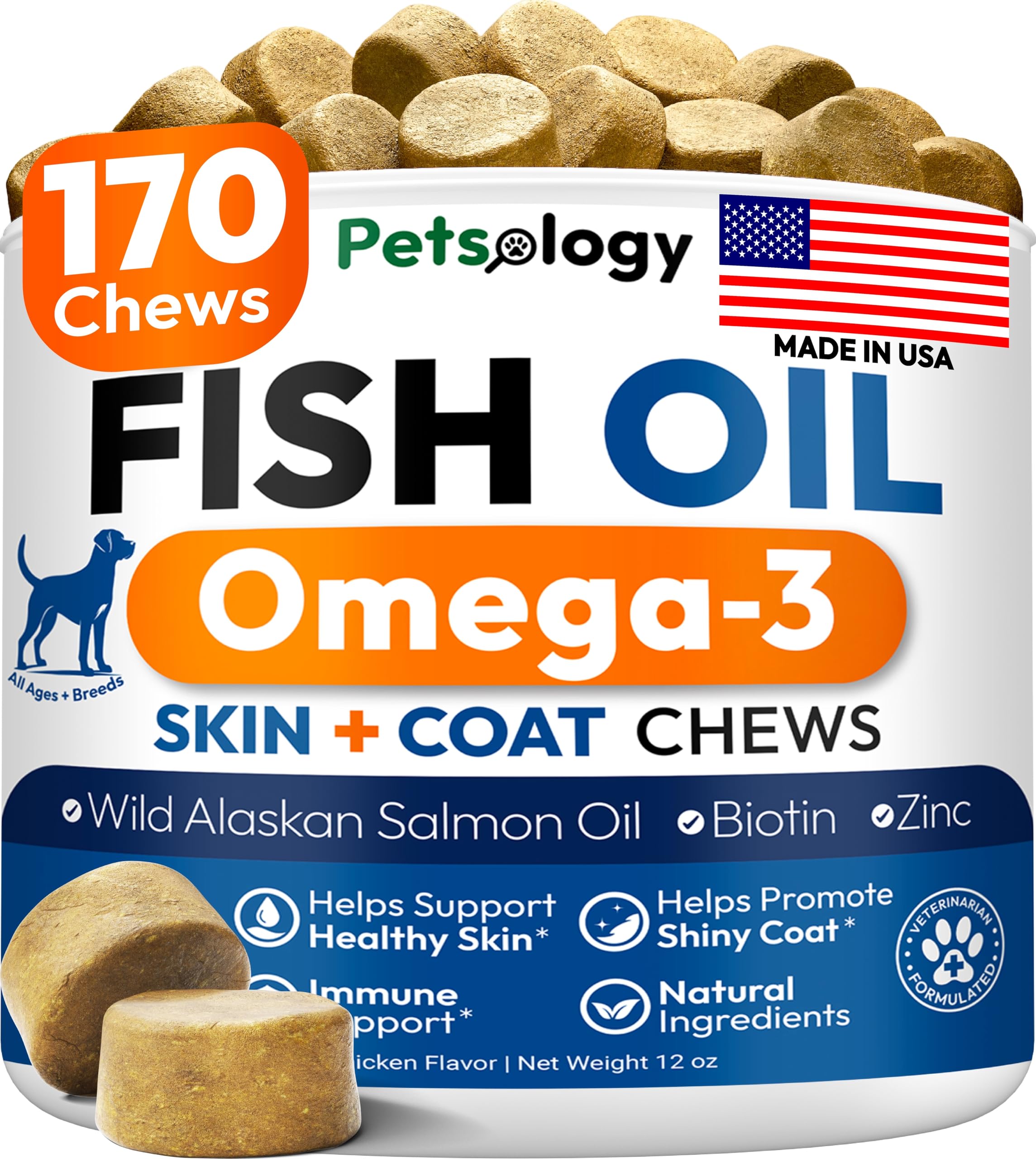 Petsology Omega 3 para perros, piel saludable y pelaje suave gracias al aceite de salmón.