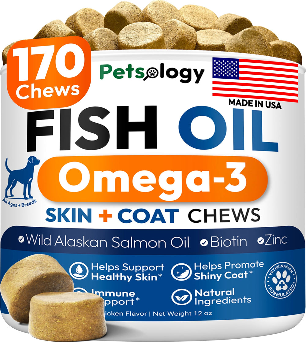 Petsology Omega 3 para perros, piel saludable y pelaje suave gracias al aceite de salmón.