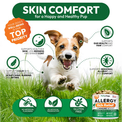 Petsology gomitas para alergias, fondo de madera para fotos naturales.