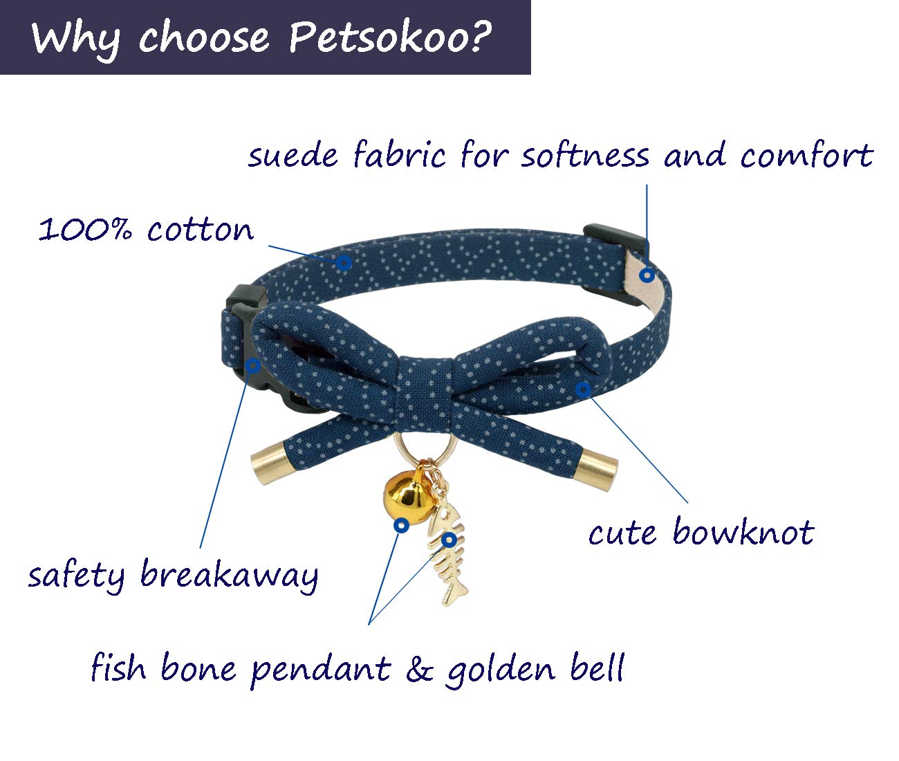 PetSoKoo collar gato con dije pez, toque único para gatitos curiosos.