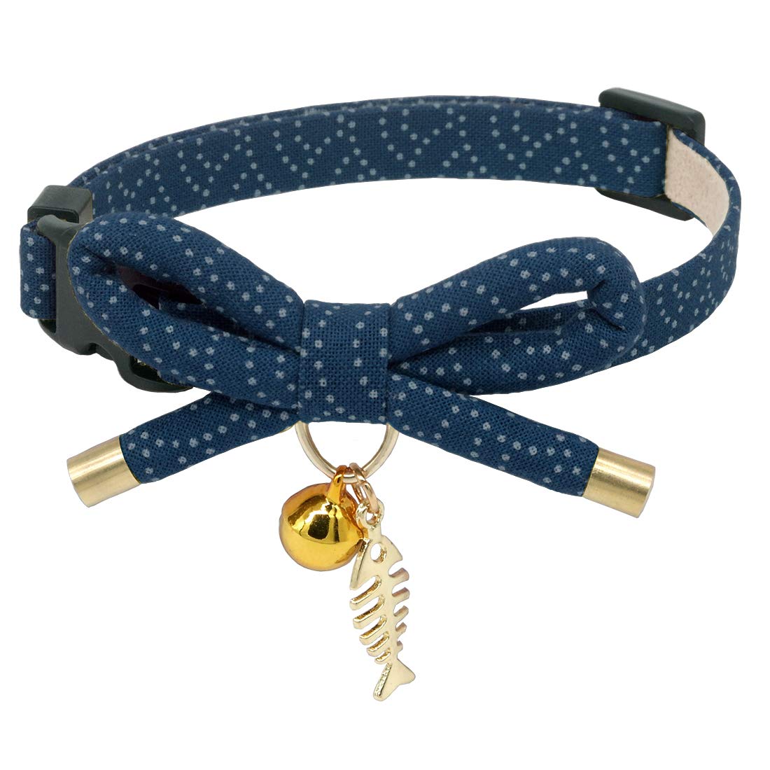 PetSoKoo collar para gatos con lazo navy, estilo elegante para paseos tranquilos.