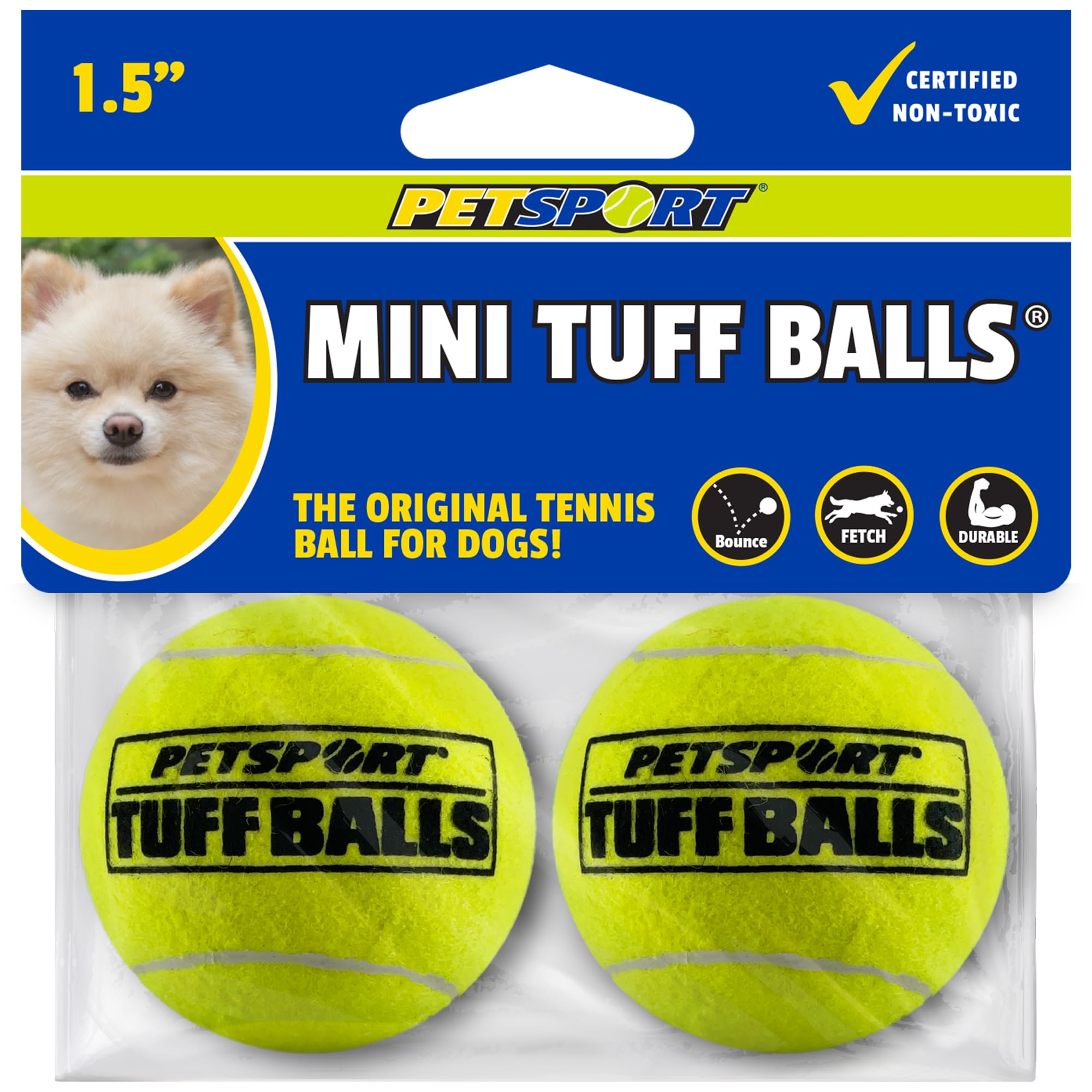 PetSport Mini Tuff Ball, bola de tenis para perros pequeños, ideal para ejercicio diario