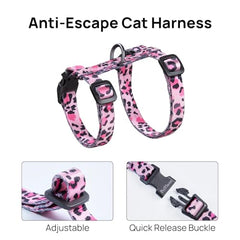 Harnais PetThem rose ajustable pour toutes les tailles de chat.