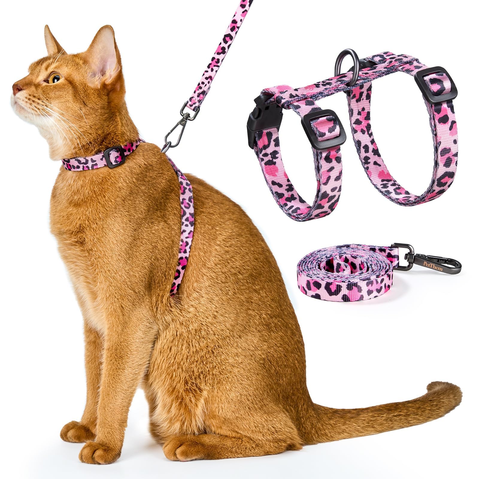 Harnais PetThem rose anti-échappement pour promenades en sécurité.
