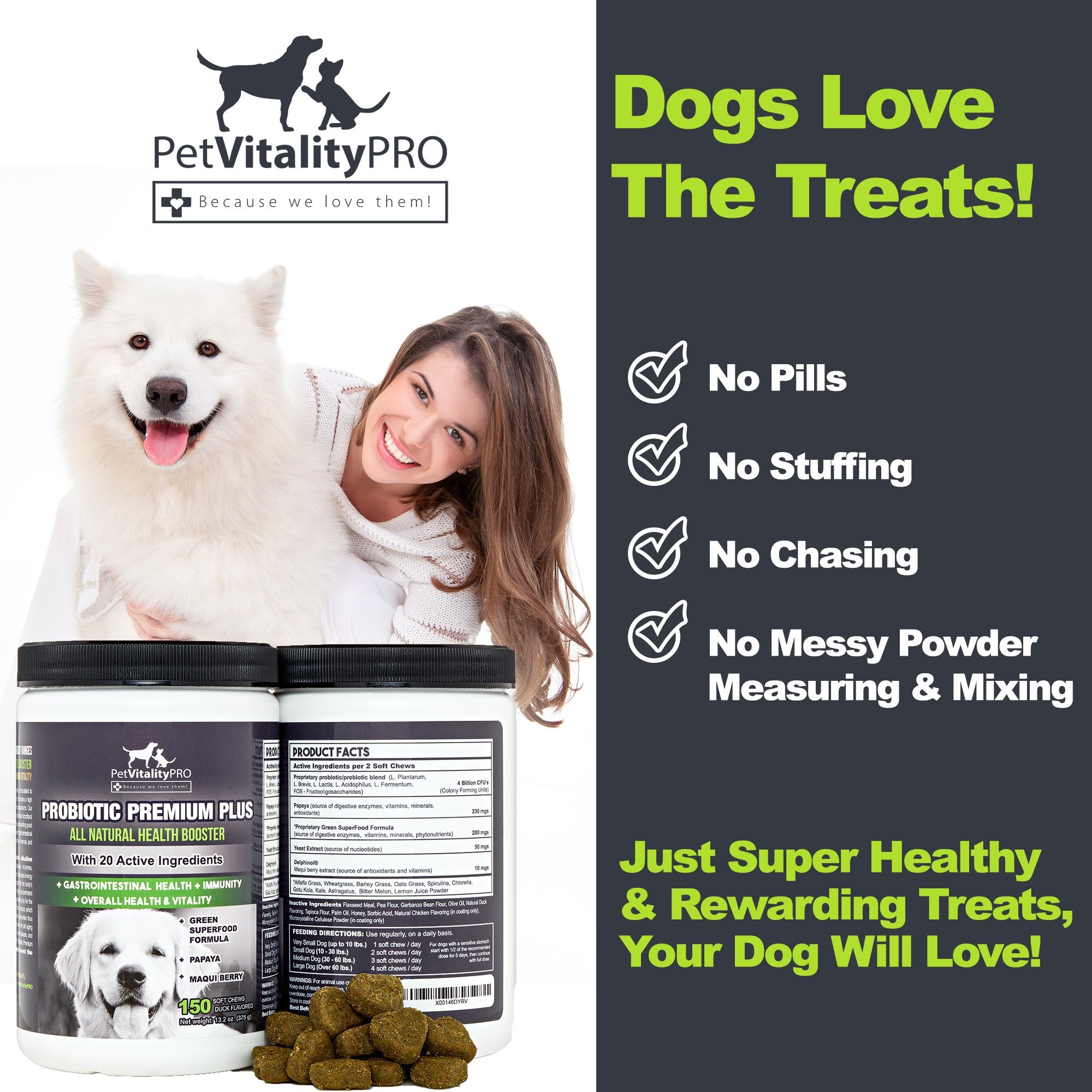 PetVitalityPRO probióticos para perros, envase cerrado, frescura garantizada.