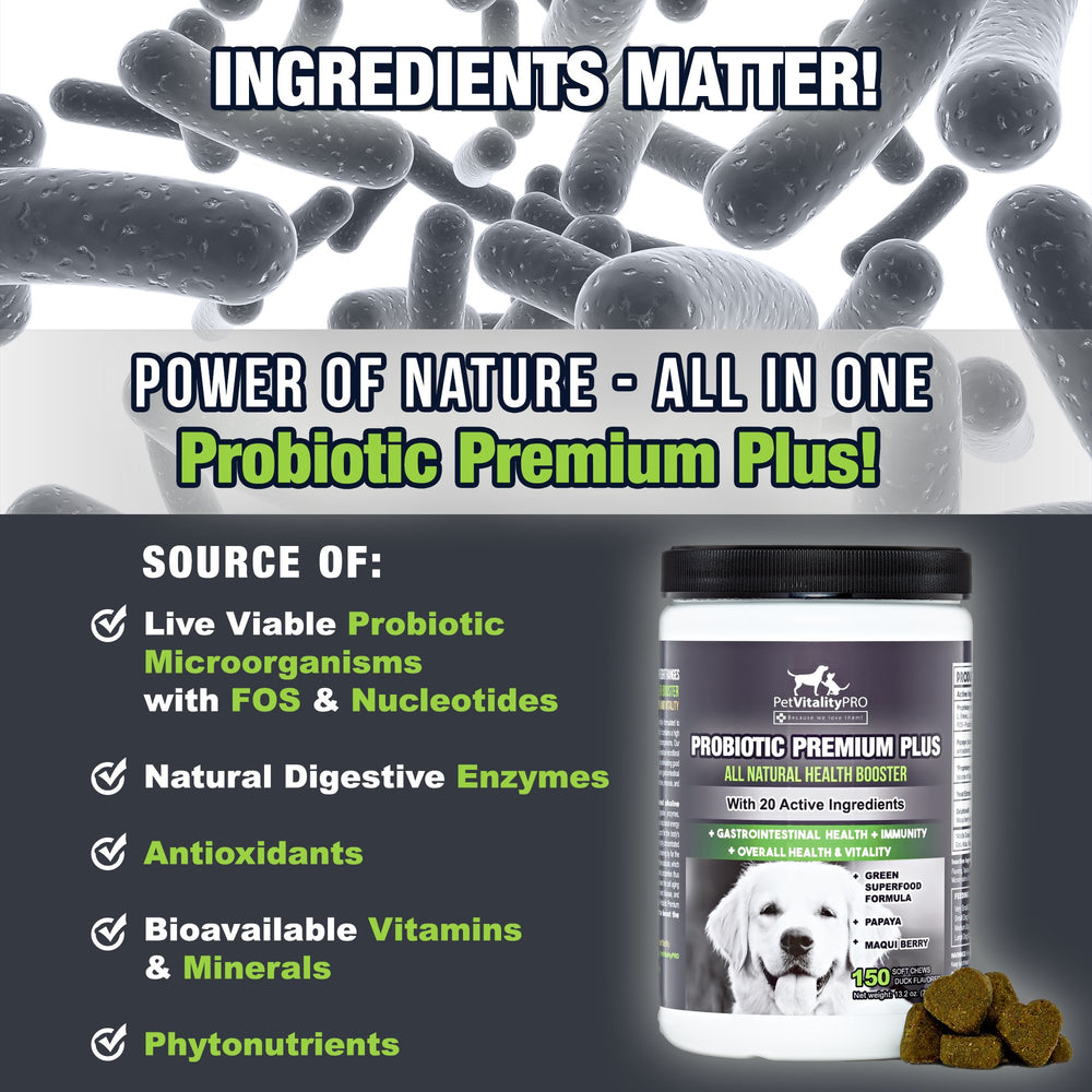 PetVitalityPRO probióticos para perros, etiqueta frontal, confianza y calidad.