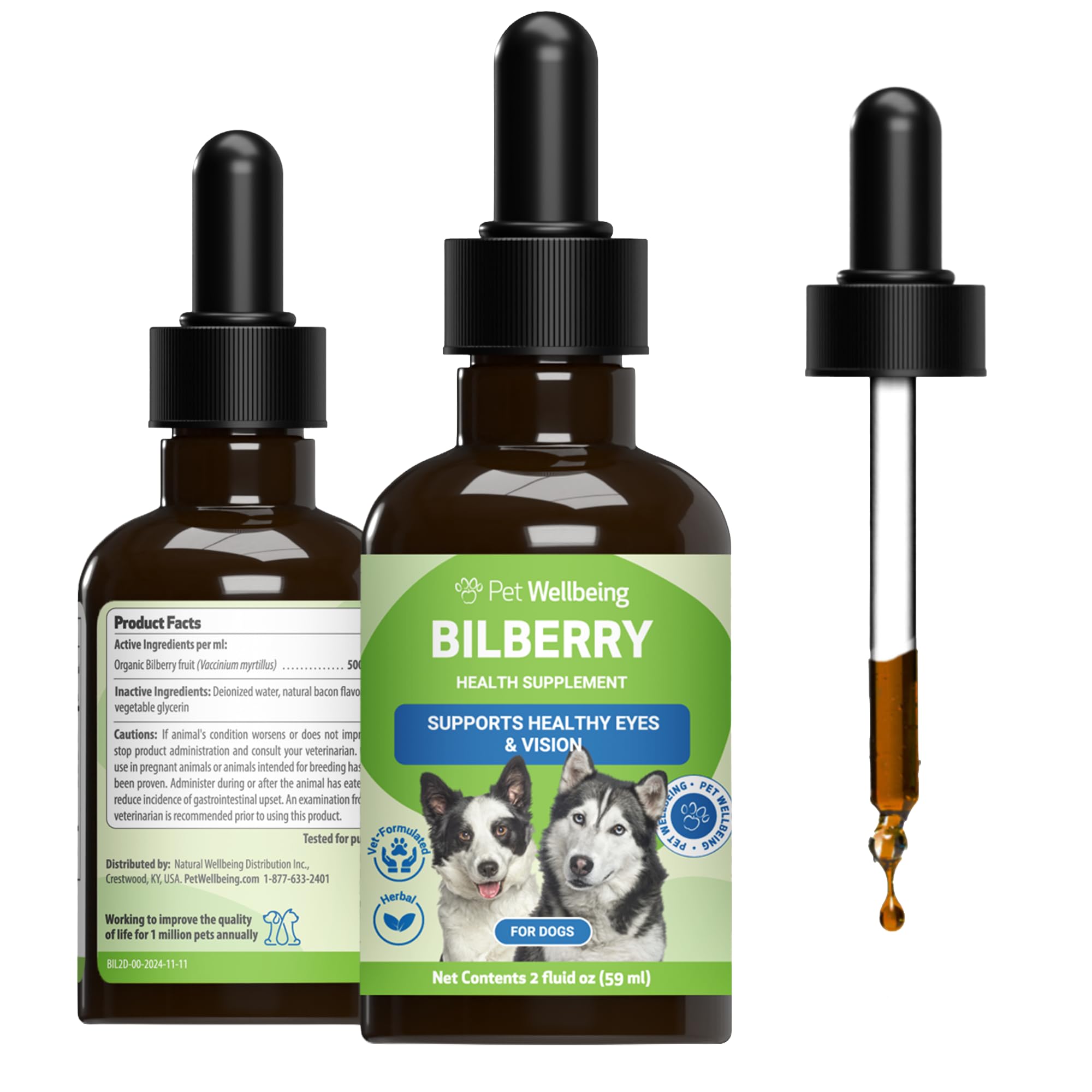 Pet Wellbeing Bilberry para perros, bote de ojos, antioxidante para la visión