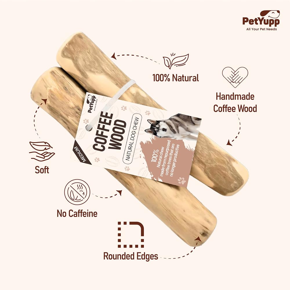 PetYupp palito café natural mientras el perro mastica, duradero y agradable.