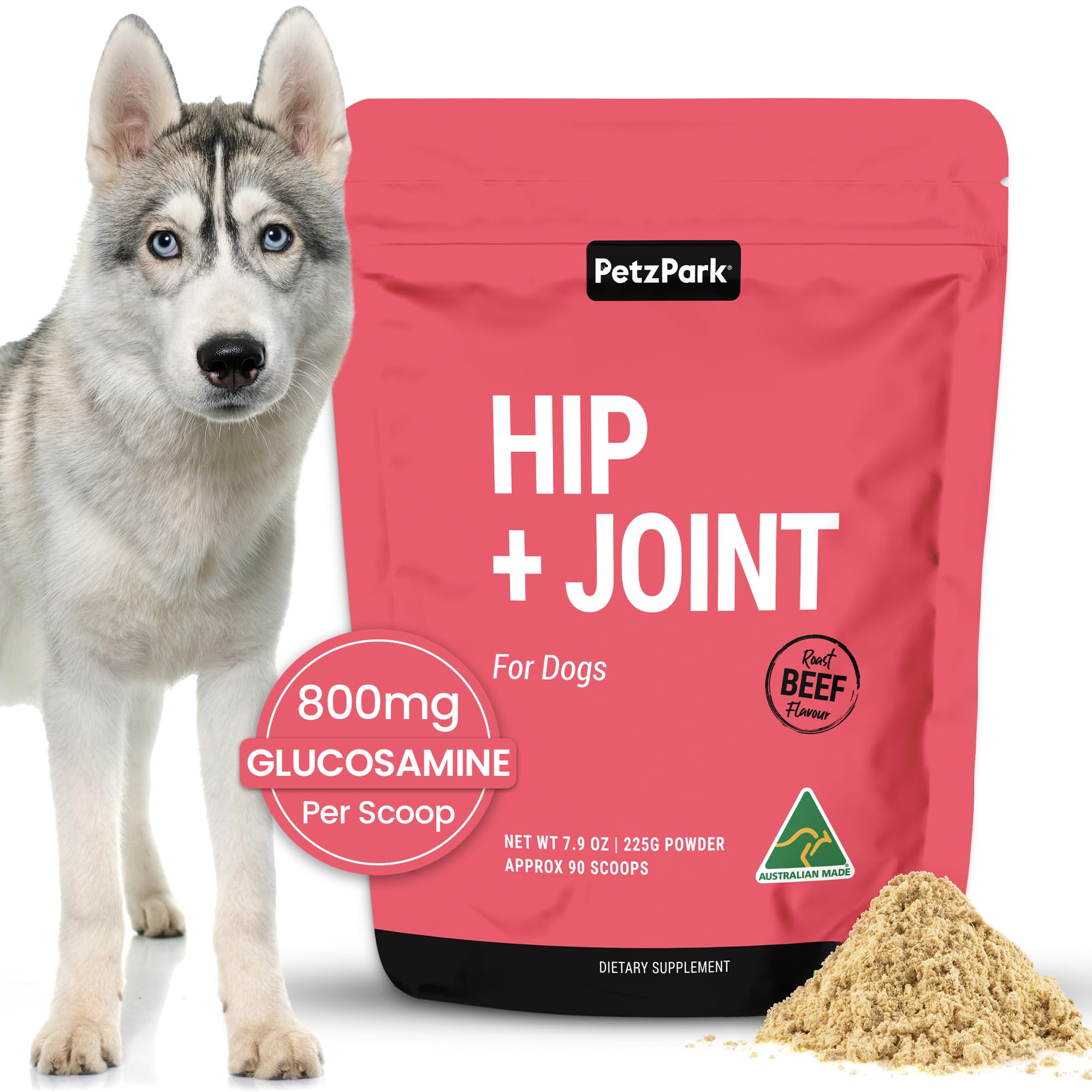 Petz Park Hip y Joint, polvo medidor para dosis diaria de soporte articular.