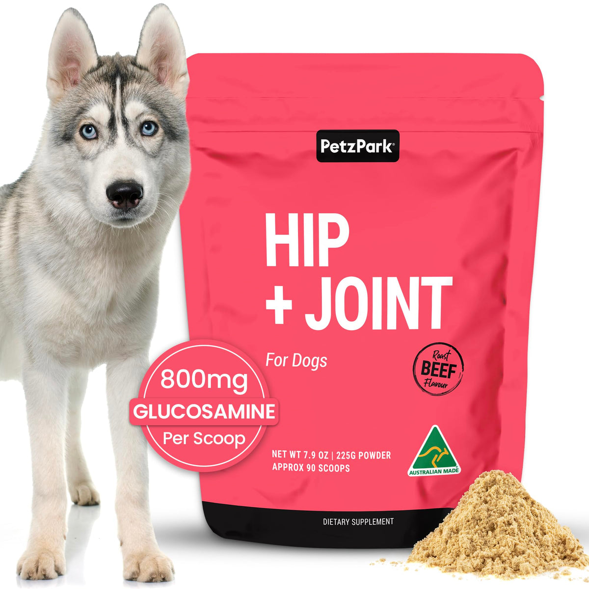 Petz Park Hip y Joint, polvo medidor para dosis diaria de soporte articular.
