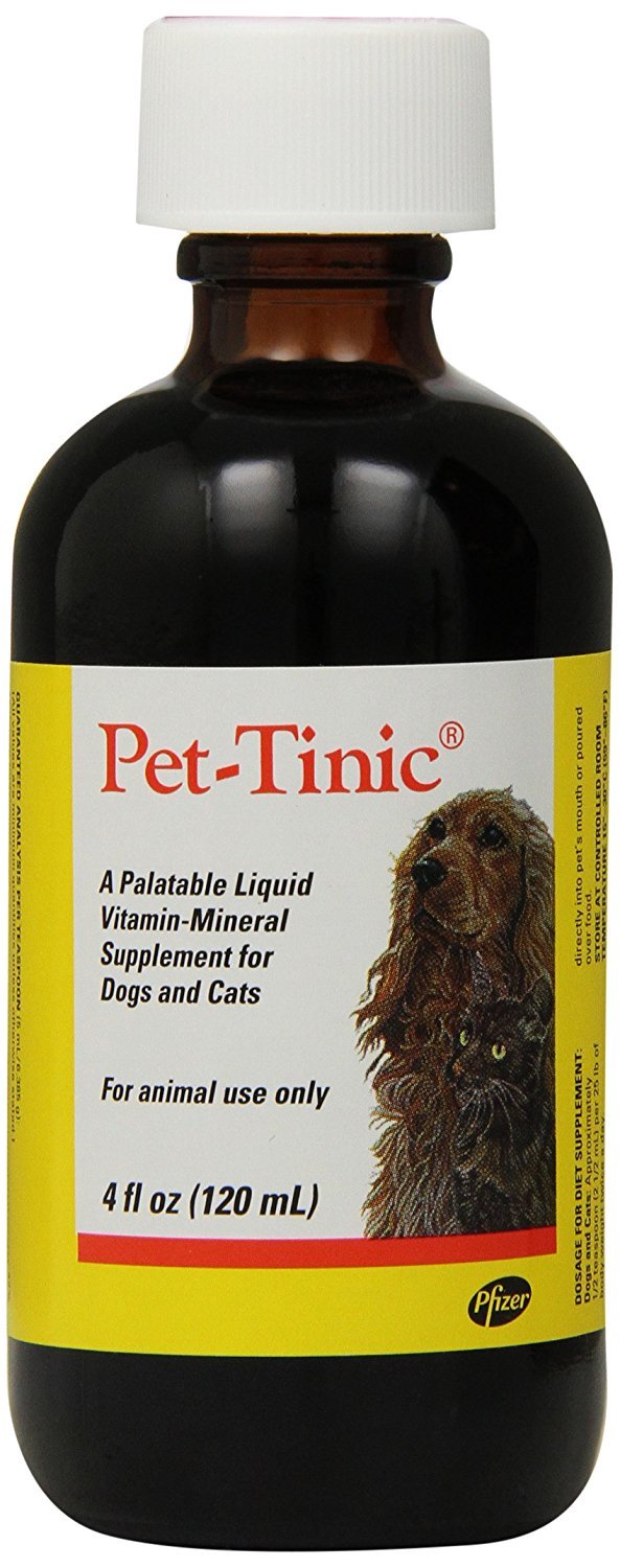 Pfizer Animal Pet Tinic 4 Oz 2 Pack, etiqueta, información de nutrientes para apoyo diario.