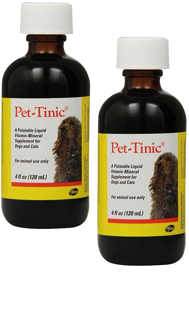 Pfizer Animal Pet Tinic 4 Oz 2 Pack, frente del envase, suplemento palatable para mascotas.
