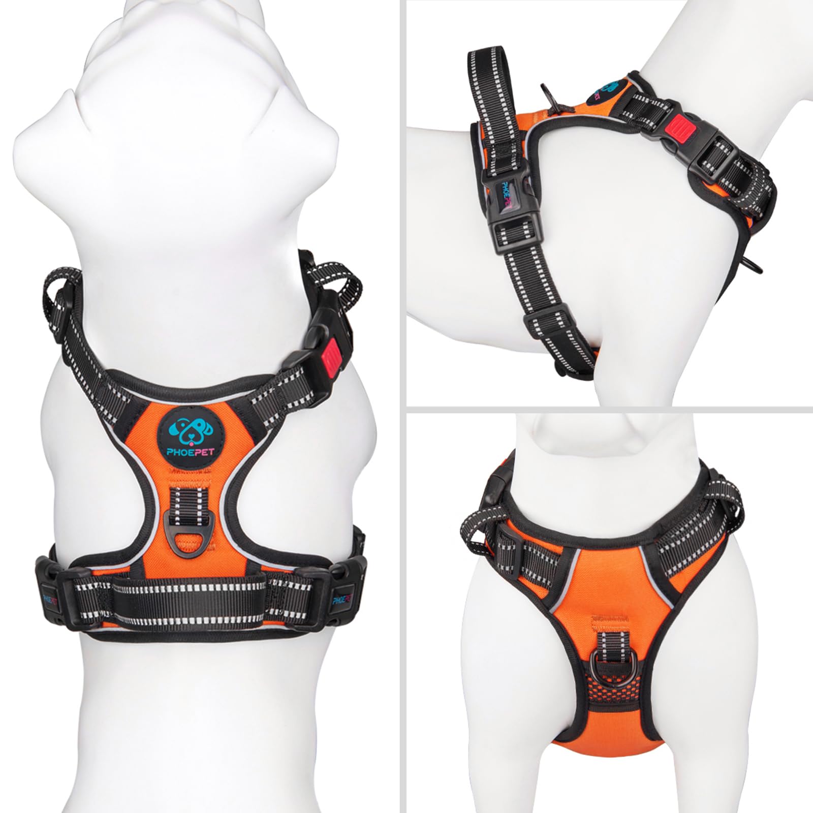 PHOEPET arnés ajustable con 3 hebillas, puesto fácil para paseos sin complicaciones.