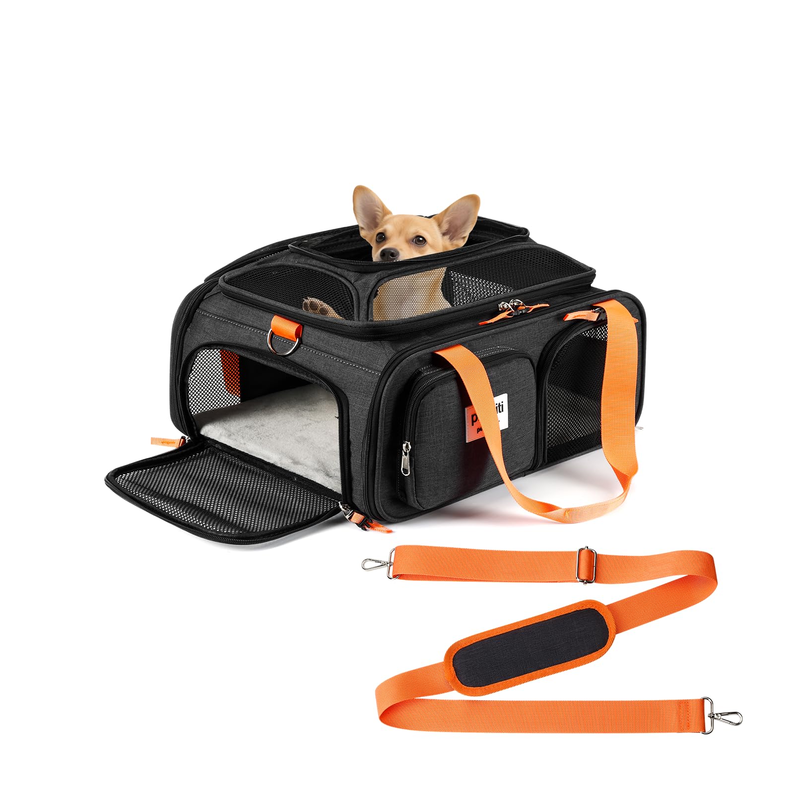 Pidipiti portador de mascotas 17x13x8 para cabina, cómodo bajo el asiento y fácil de llevar.