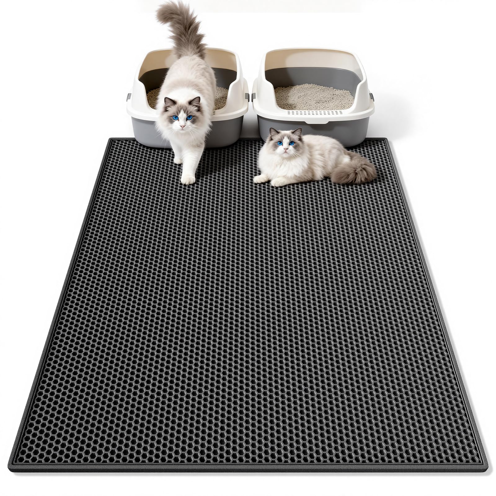 Pieviev alfombrilla para arena de gato, doble capa, captura la arena al instante