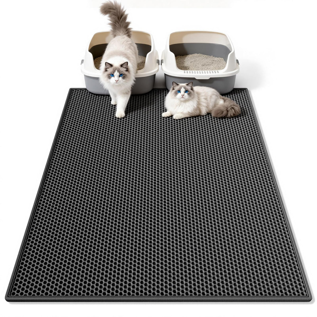 Pieviev alfombrilla para arena de gato, doble capa, captura la arena al instante