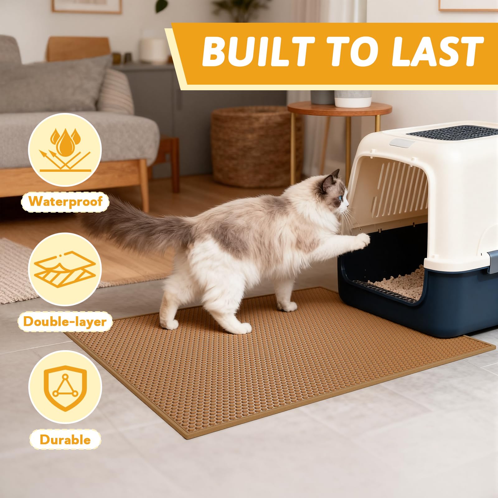 Pieviev mat adaptable a distintas arenas y cajas para gatos.