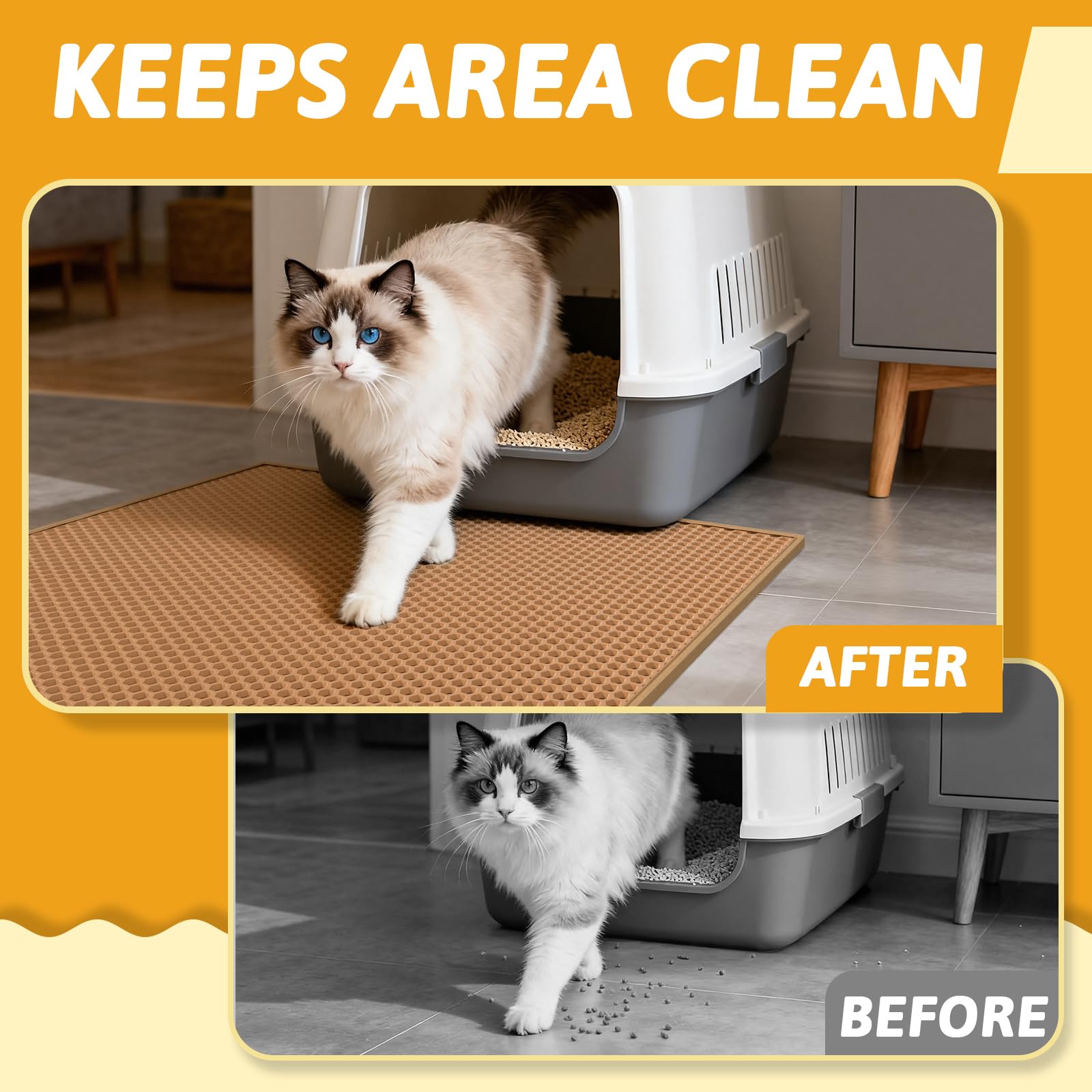 Pieviev mat con borde suave para mayor confort de las patas del gato.