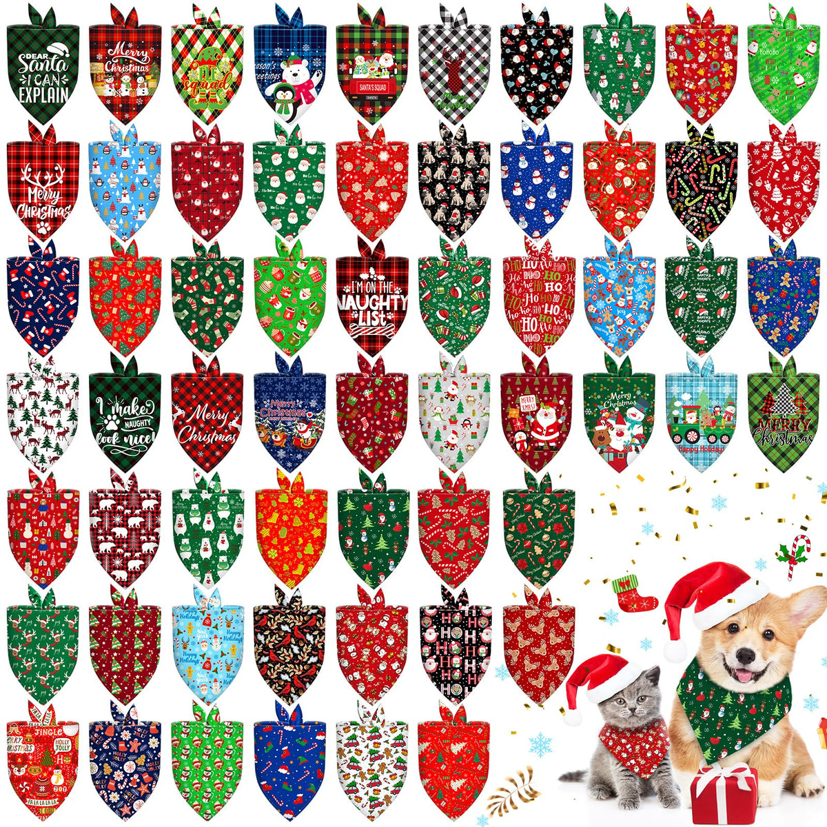 Bandanas Piklodo con patrones navideños para perros, ideal para lucir en fiestas.