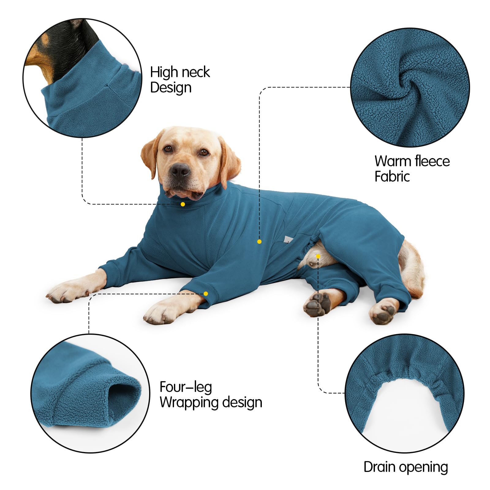 Pinellia capa para perro con cuello alto, cobertura total para viento.