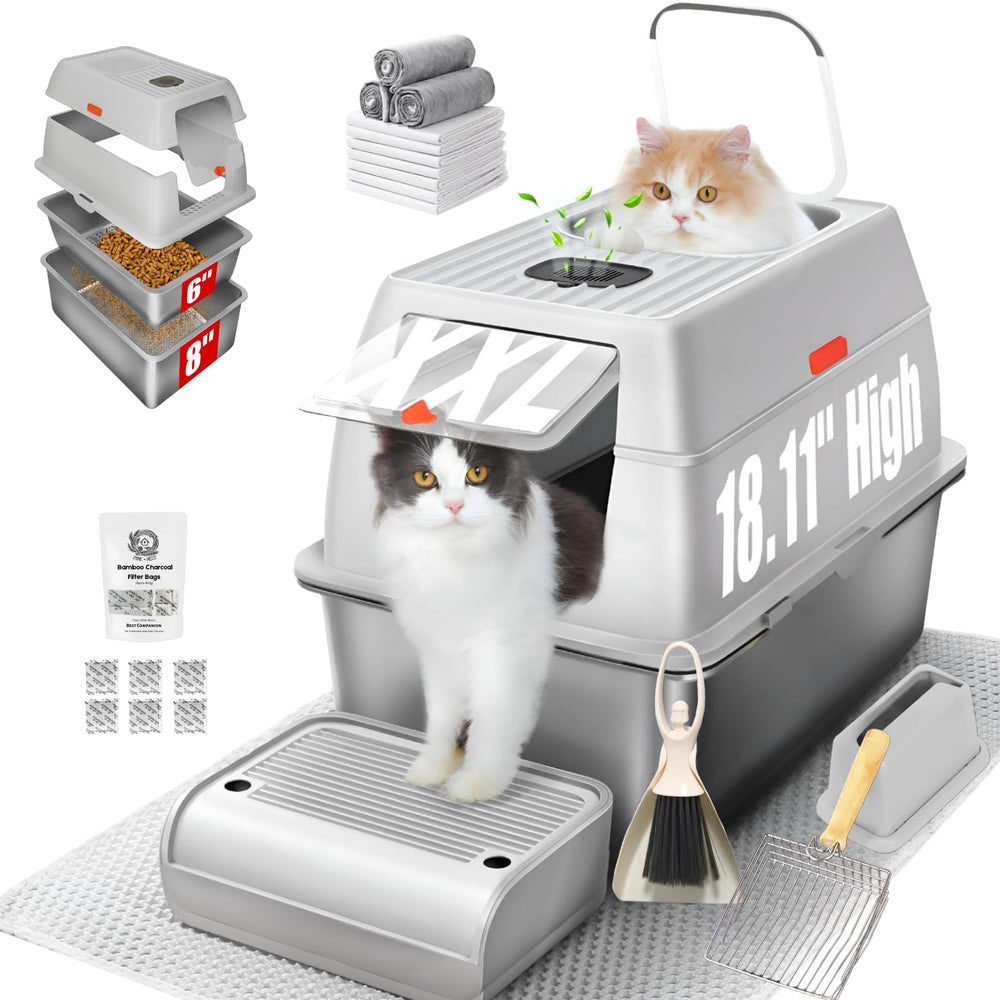 PINENEST Bandeja XXL con tapa: privacidad y control de olores para gatos grandes