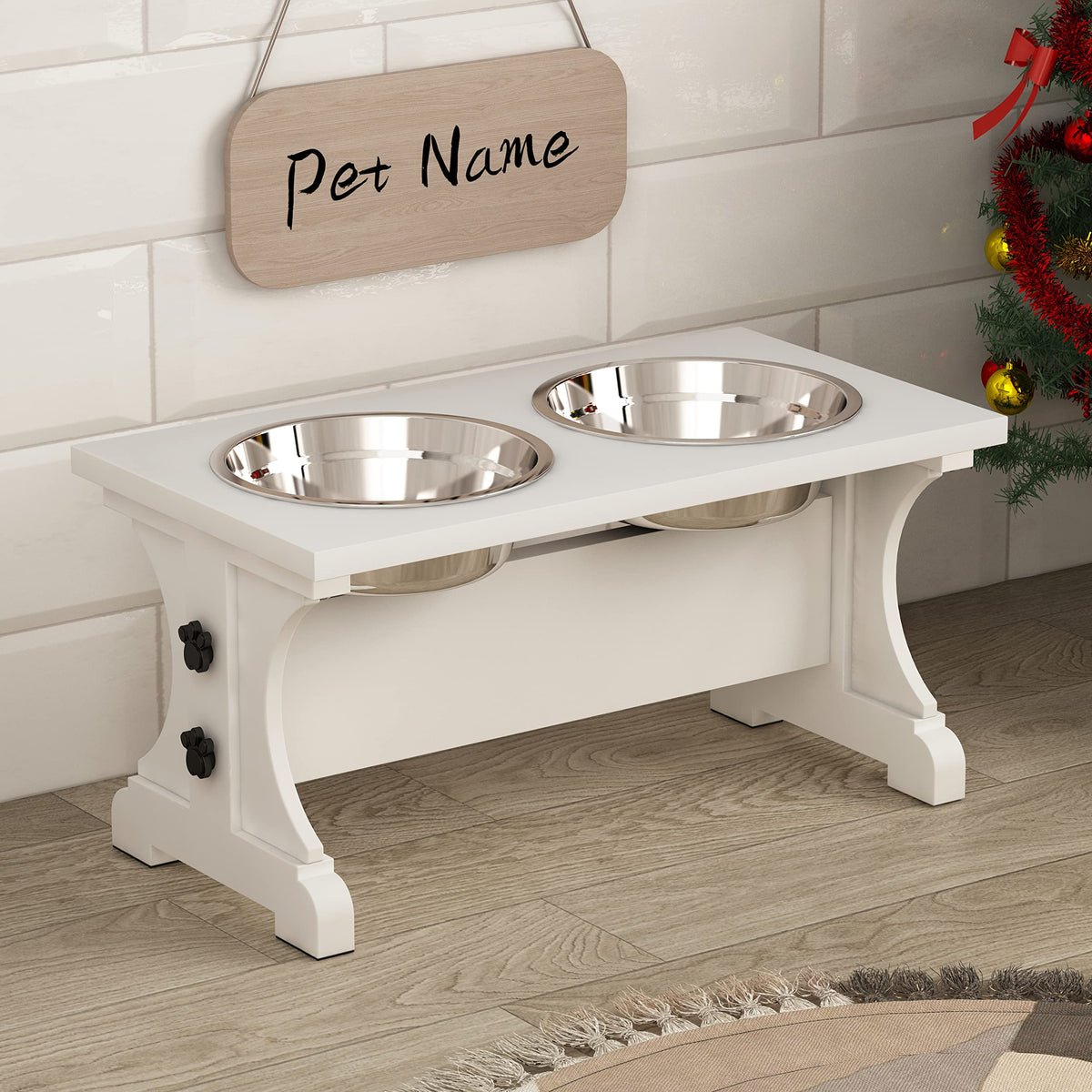 Piskyet soporte para perros estilo casa de campo eleva la comida para mayor comodidad.