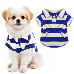 Pistha camiseta-perro-polo rayas azul blanco, ideal para salidas veraniegas.