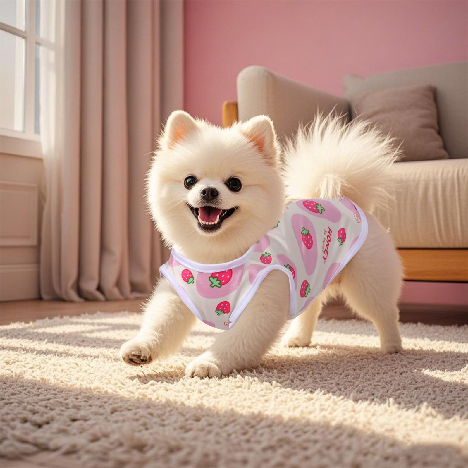 Pistha camiseta rosa, disponible en tallas S a XL para perros pequeños y medianos.