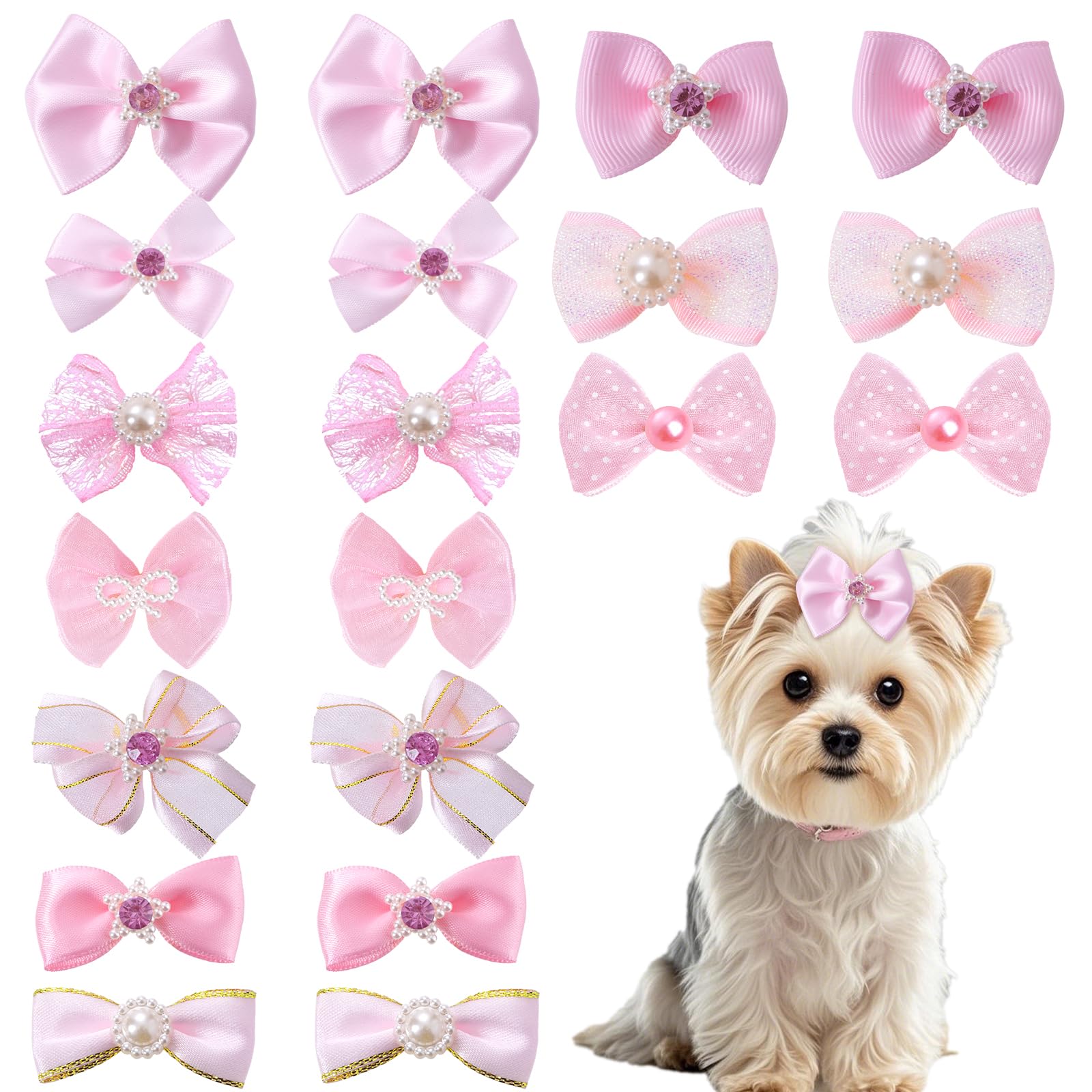 Lazo Pistha para pelo de perro rosa con lentejuelas, ideal para look diario
