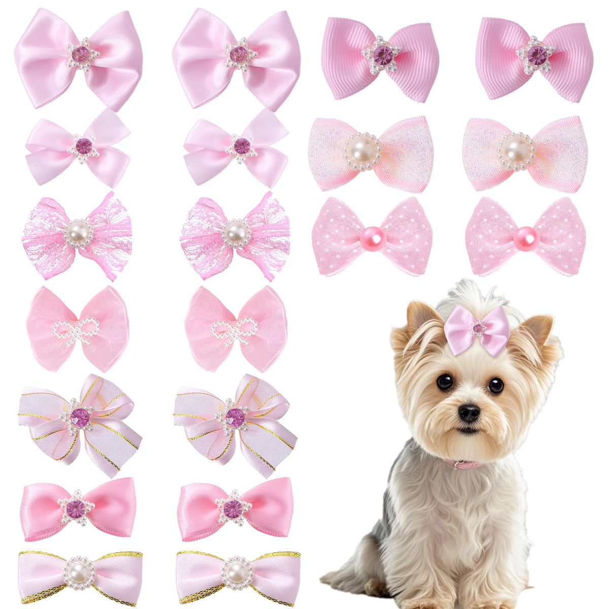 Lazo Pistha para pelo de perro rosa con lentejuelas, ideal para look diario