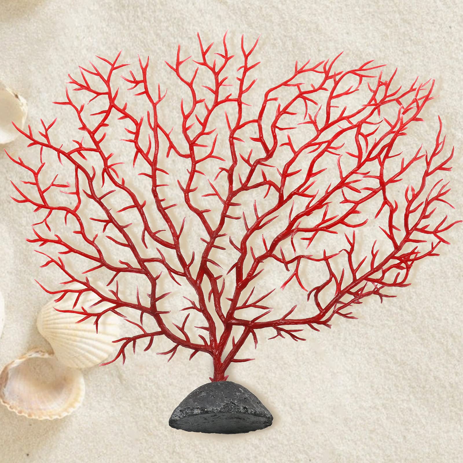 Piutouyar decoracion acuario abanico rojo, ideal para interiores y mostradores.
