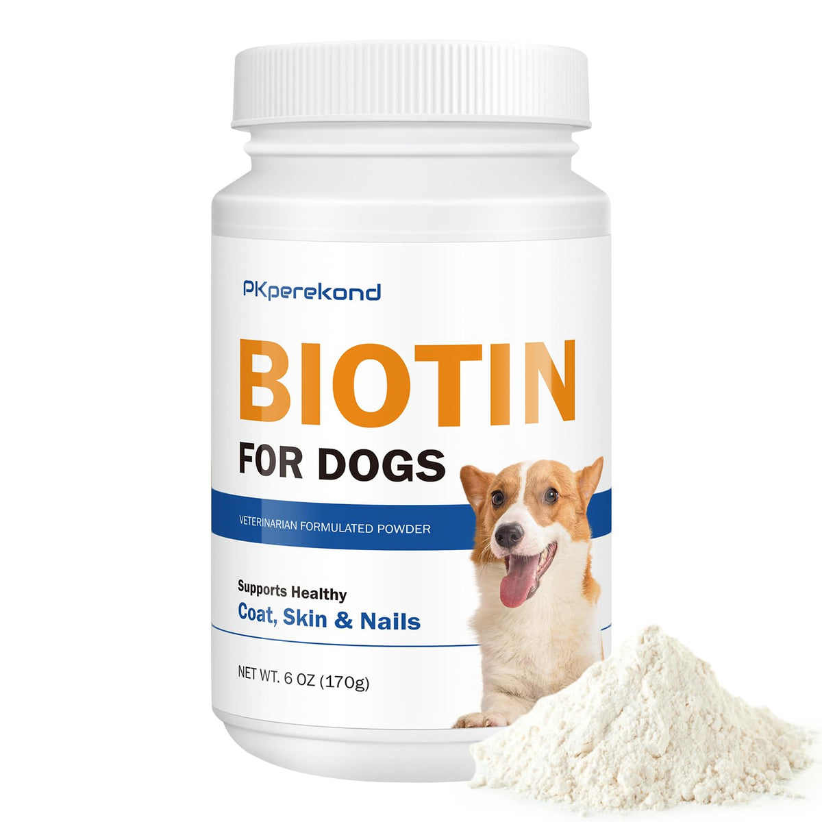 PKperekond Biotina para perros en envase de polvo para pelaje saludable.